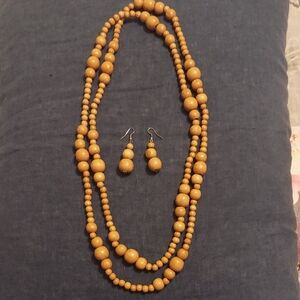 Elegant Wooden Bead Necklace and Earring Set